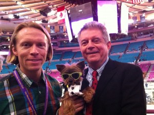 Photo of Dr Mahaney with Schmitty The Weather Dog and Ron Trotta