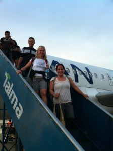 Photo of Dr Jessica Vogelsang and Nicole Harvey Plane Exit Iquitos