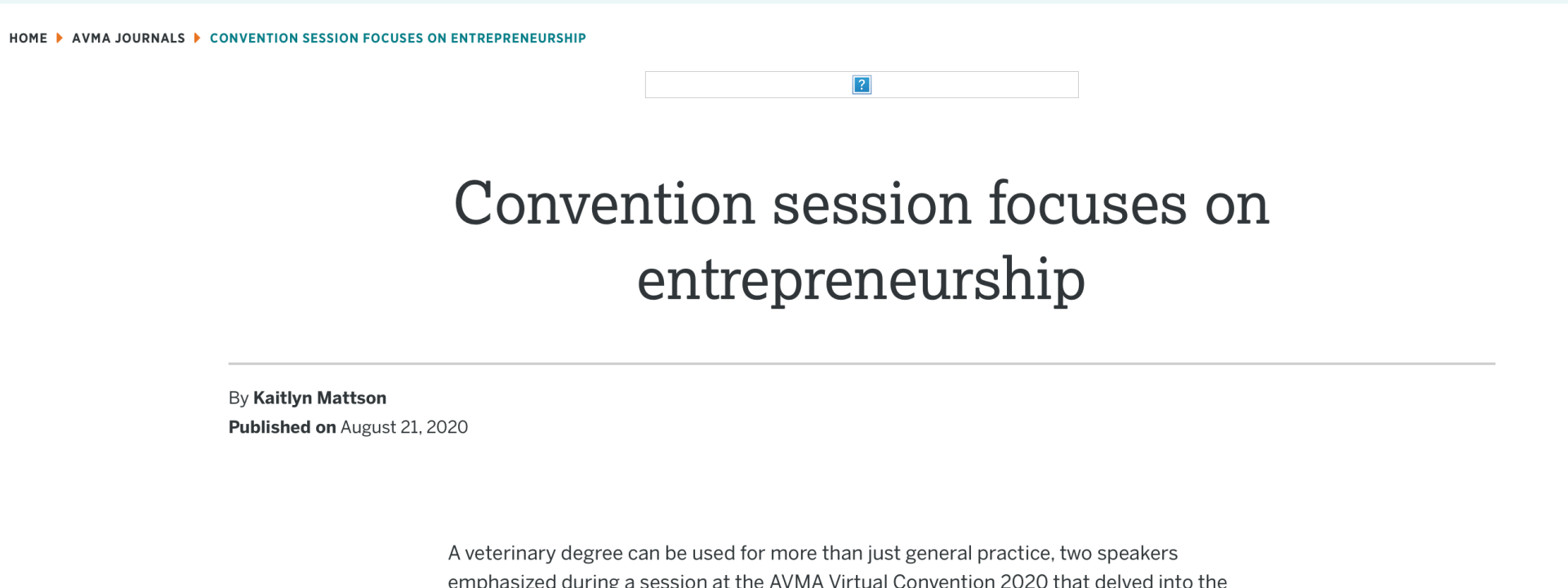 AVMA 2020 Virtual Convention Session Focuses on Entrepreneurship