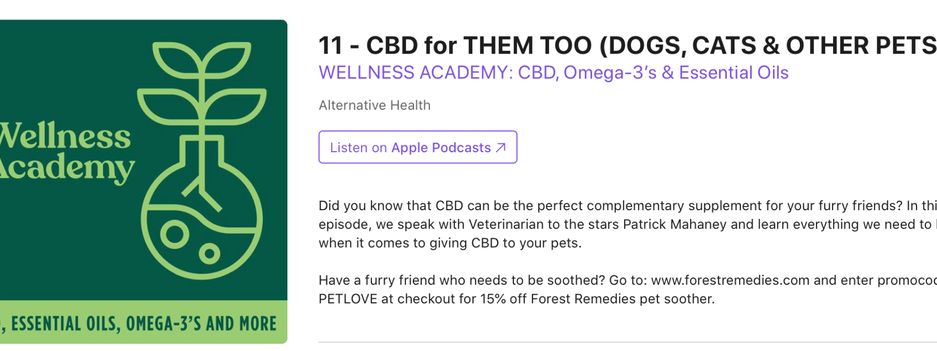 Wellness Academy Podcast CBD for THEM TOO (DOGS, CATS & OTHER PETS)