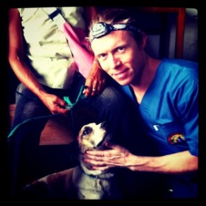 Photo of Dr Patrick Mahaney and Cebollion Little Onion Dog Peru