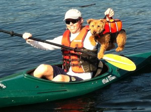 Photo of Dr Patrick Mahaney and Cardiff Kyjen Outward Hound Designer Pet Saver Life Jacket 