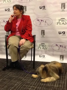 Patricia Princehouse and her Pyrenean Shepherd, Zed